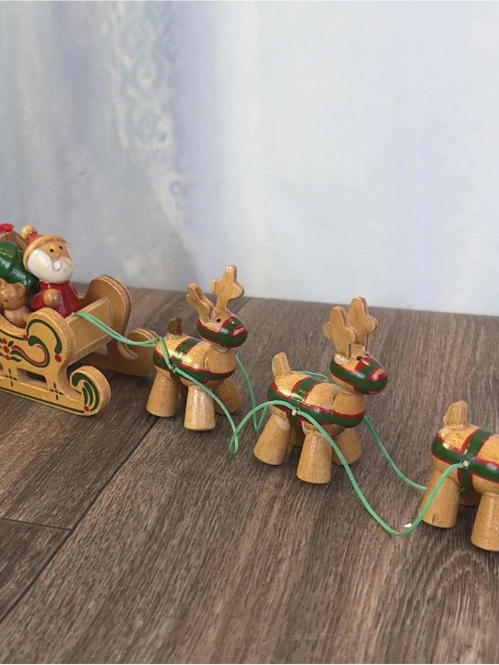 Vintage 1984 Dakin Wood Santa in Sleigh with Three Reindeer San Francisco